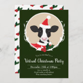 Koe Santa Green White Virtueel Kerstfeest Kaart (Voorkant / Achterkant)