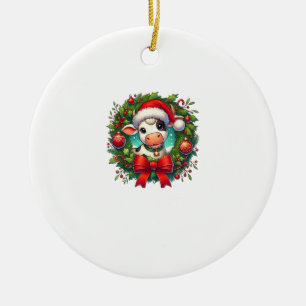 Koe Santa Hat Christmas Xmas _1 Keramisch Ornament