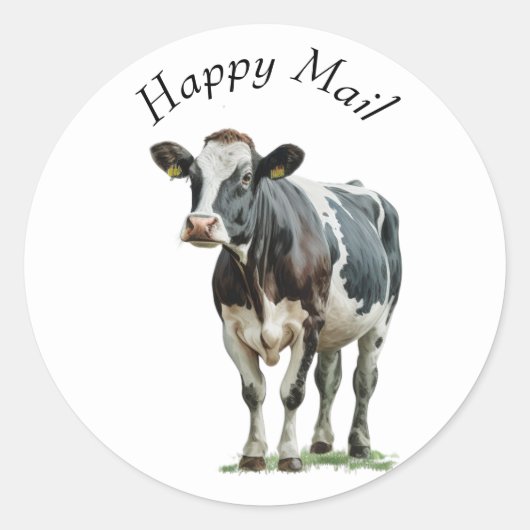 Koe Schattig Zwart en Wit Ronde Sticker (Voorkant)