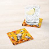 Koe schedel en vuur vierkante kartonnen onderzetter (Insitu)