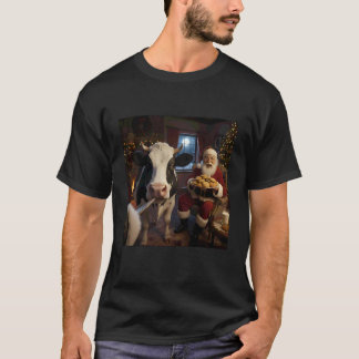 Koe Selfie met Kerstman Grappige Kerst Meme T-shirt