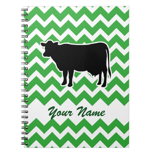 Koe Silhouette met Green Chevron Pattern Notitieboek (Voorkant)