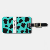 Koe skin zwart wit en turquoise patroon bagagelabel (Voorkant horizontaal)