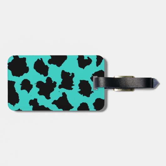 Koe skin zwart wit en turquoise patroon bagagelabel (Achterkant horizontaal)