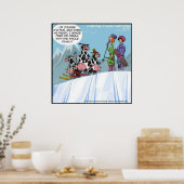 Koe Snow-Skiing Family Funny Poster (Keuken)
