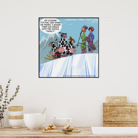Koe Snow-Skiing Family Funny Poster (Keuken)