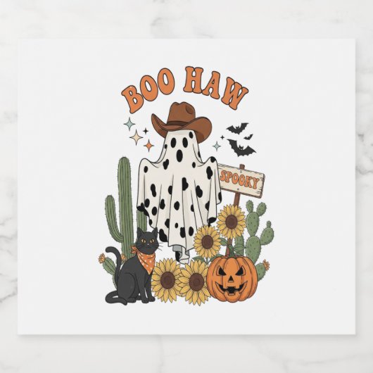 Koe Spot Ghost Western-Funny Halloween Sparkling Wijnetiket (Enkel label)