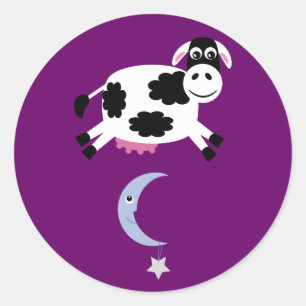 Koe sprong over de maan Paarse Ronde Sticker