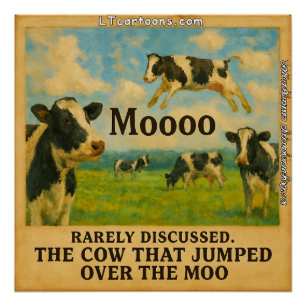Koe Sprong Over de Moo – Whimsieke Boerderij Grap Perfect Poster