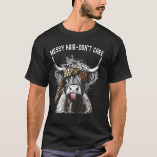 Koe uit de Hooglanden Luipaardprint Rommelige Hare T-shirt