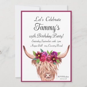 Koe Uitnodiging, Longhorn Koe Bloemen Verjaardag Kaart