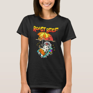 Koe van geroosterd rundvlees op doorlatende strand t-shirt