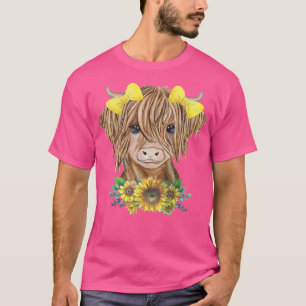Koe van het land met zonnebloemen t-shirt