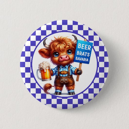 Koe van het Oktoberfest Highland Ronde Button 5,7 Cm (Voorkant)