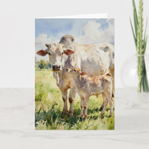 Koe van het ras Brahman met kalf in waterverf Kaart