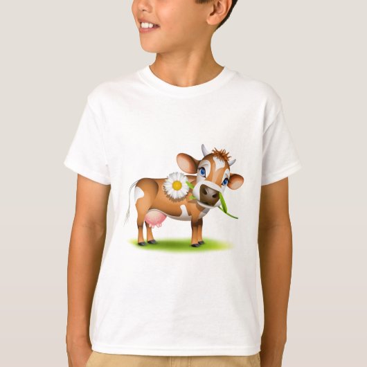 Koe van Little Jersey die madeliefje eet T-shirt (Voorkant)