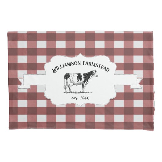 Koe van rode buffelplaat Boerderij Pillow Hoesje Kussensloop (Voorkant)