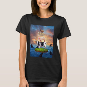 Koe Varken Schaap Kip Op De Zee Haaien Grappige An T-shirt