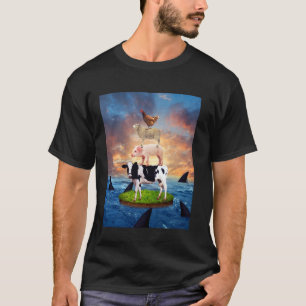 Koe Varken Schaap Kip Op De Zee Haaien Grappige An T-shirt