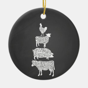 koe varkensvlees snijdt kleine stukjes keramisch ornament