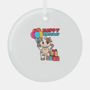 Koe Verjaardag Ballon Theme Catleman Boer Schattig Glas Ornament