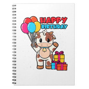 Koe Verjaardag Ballon Theme Catleman Boer Schattig Notitieboek
