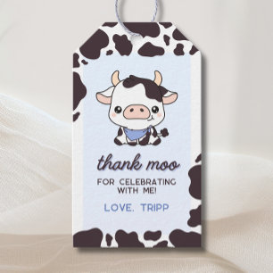 Koe Verjaardagsblauw Dank Moo Favor Tags Cadeaulabel