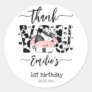 Koe verjaardagsfeest koe patroon dank u ronde sticker
