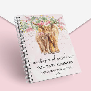 Koe voor het roze meisje Floral Highland Wisdom Notitieboek