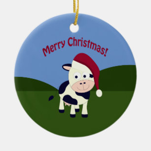 Koe voor pretkerst keramisch ornament