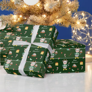 Koe voor Waterverf met rugzak, kerstmis Cadeaupapier