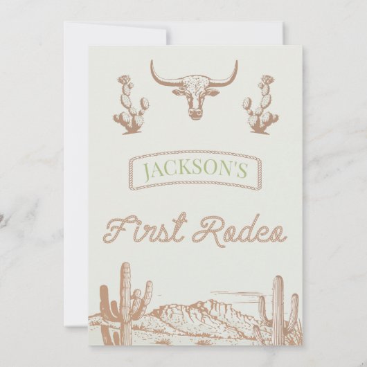 Koe Woestijn Eerste Rodeo 1e Verjaardag Kaart (Achterkant)