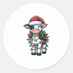 Koe Xmas Outfit Schattigee Santa Koe Ronde Sticker