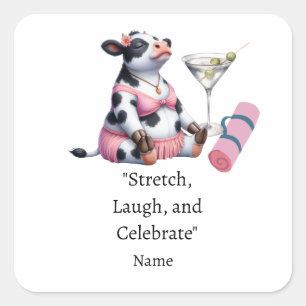 Koe Yoga Bachelorette Feestje Vierkante Sticker