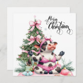 Koe yoga met kerstversiering feestdagenkaart (Voorkant / Achterkant)