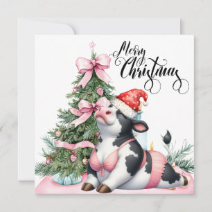 Koe yoga met kerstversiering feestdagenkaart