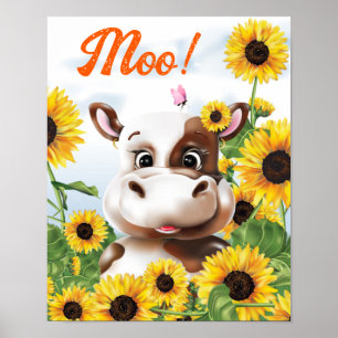 Koe Zonnebloem Boerderij Poster