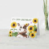 Koe Zonnebloem Kinderen van Birthday Kaart (Voorkant)