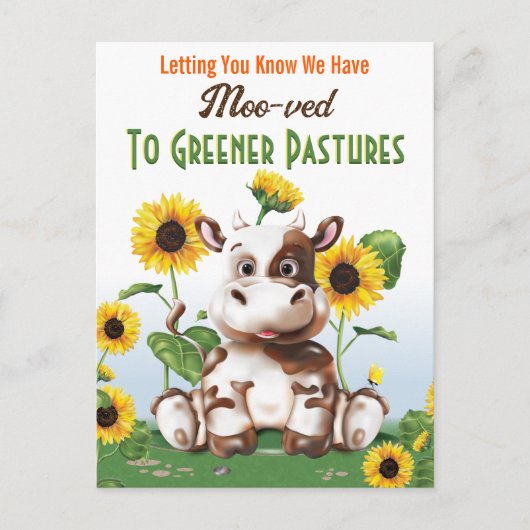 Koe Zonnebloem Wijziging adres Briefkaart (Voorkant)