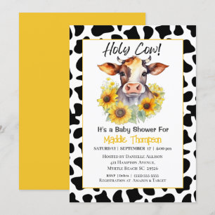 Koe Zonnebloemen Boerderij Baby shower Uitnodiging