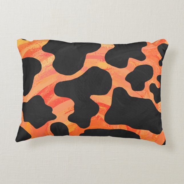 Koe, zwart en Oranje afdrukken Decoratief Kussen (Achterkant)