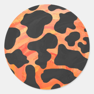 Koe, zwart en Oranje afdrukken Ronde Sticker