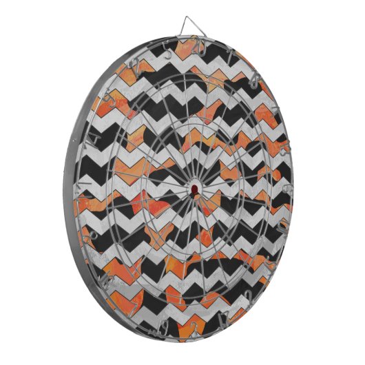 Koe, zwart en Oranje, Chevron Print Dartbord (Voorkant Links)