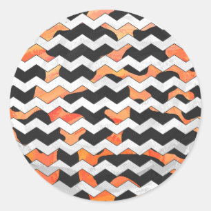 Koe, zwart en Oranje, Chevron Print Ronde Sticker