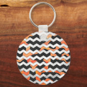 Koe, zwart en Oranje, Chevron Print Sleutelhanger (Voorkant)