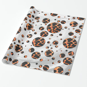 Koe Zwart en Oranje Stippenprint Cadeaupapier
