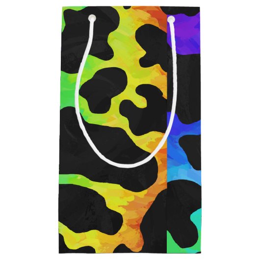 Koe, zwart en regenboog afdrukken klein cadeauzakje (Voorkant)