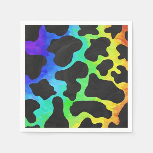 Koe, zwart en regenboog afdrukken servetten (Voorkant)