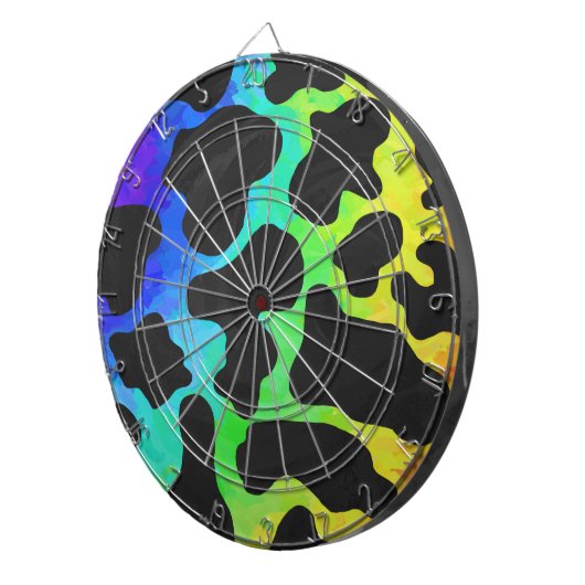 Koe zwart en regenboogschenken dartbord (Voorkant Rechts)