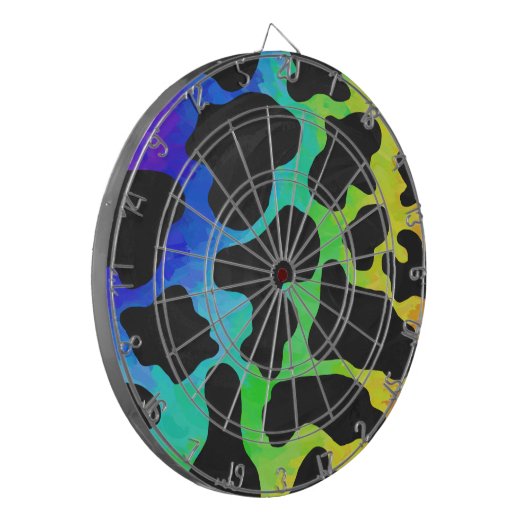 Koe zwart en regenboogschenken dartbord (Voorkant Links)